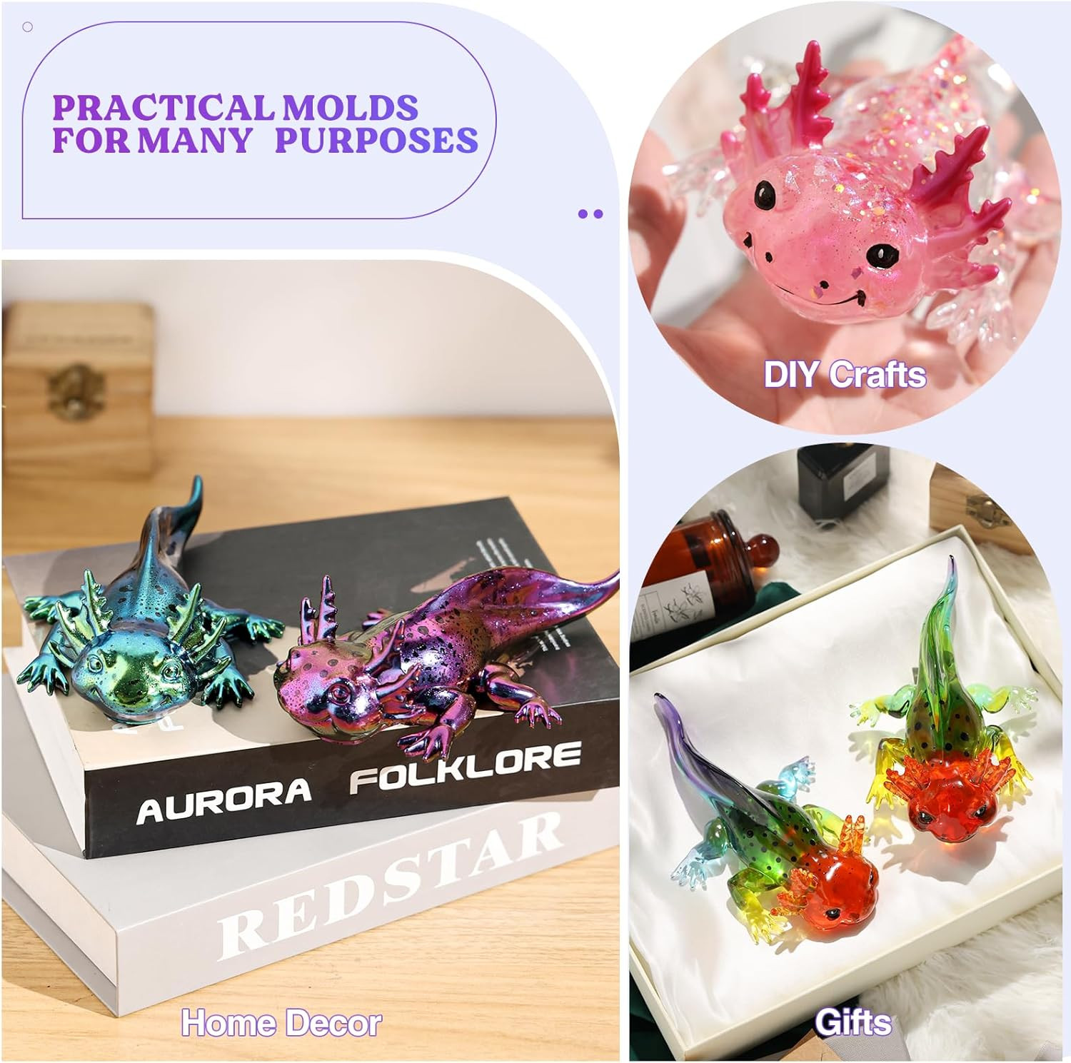 Large Axolotl Resin Molds Silicone, 3D Detailed Animal Silicone Molds, Flexible
