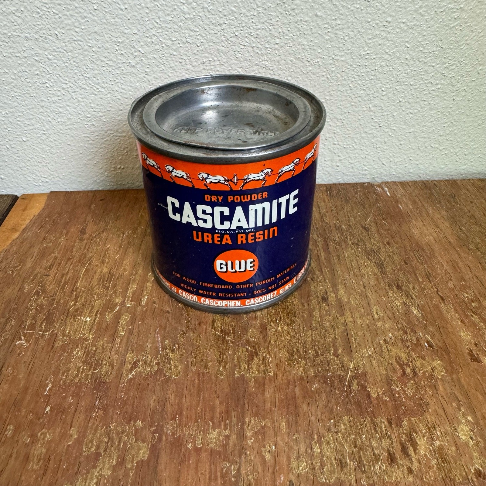 Vintage 1950s Borden Elmer's Cascamite Urea Resin Glue Metal Can FULL