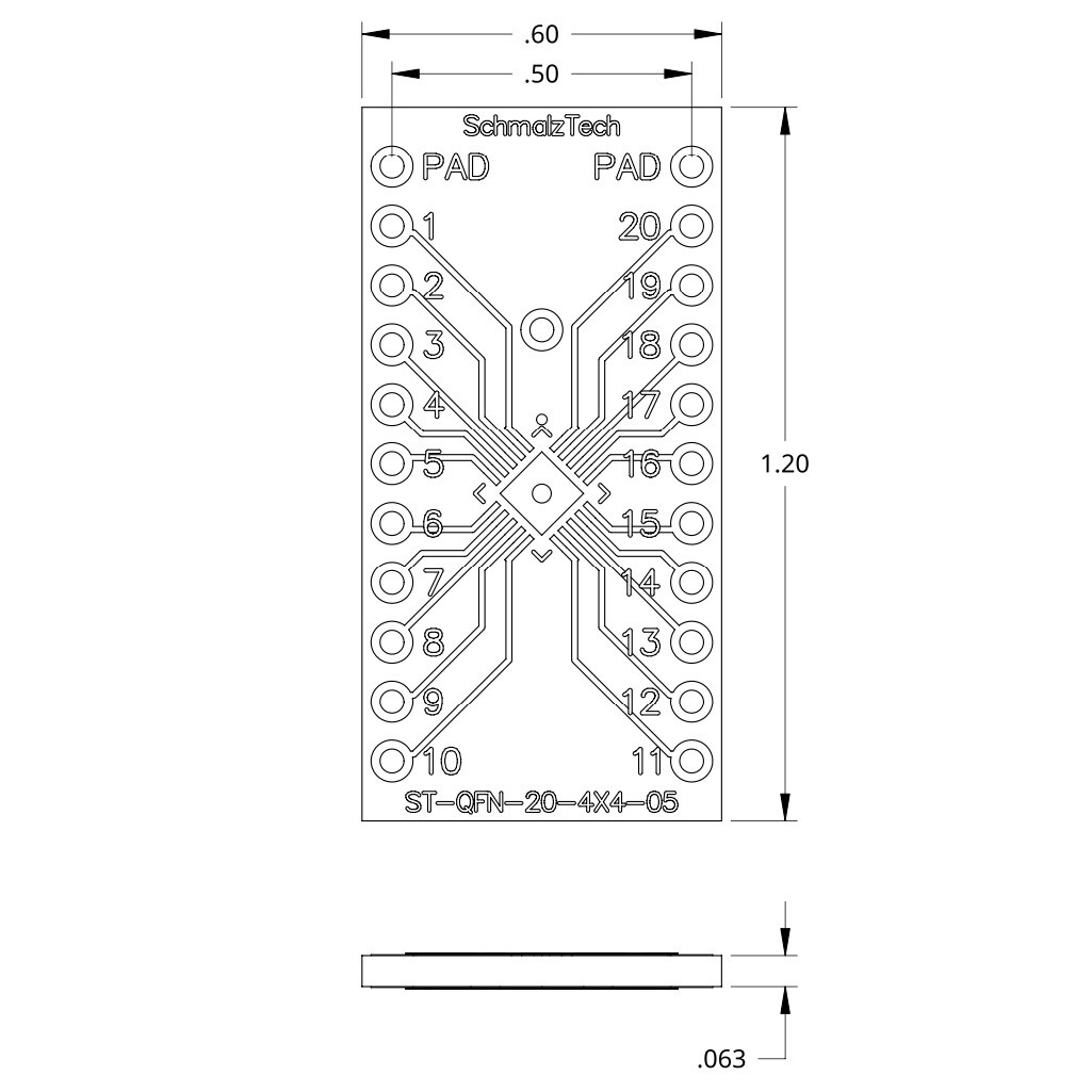 QFN-20, 4mm x 4mm, 0.5mm Pitch SMD to DIP Adapter, ST-QFN-20-4X4-05, 3 Pieces