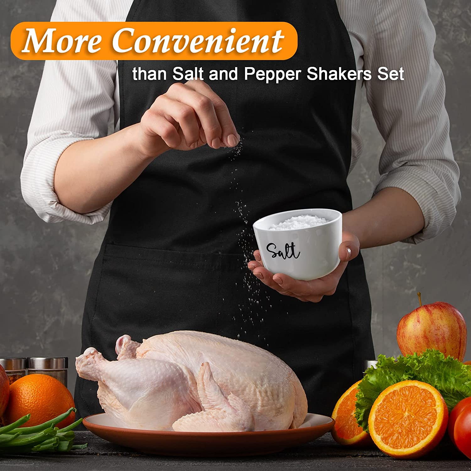 Salt and Pepper Bowls 10 Oz Salt Cellar with Wood Lid New Ceramic Set of 2 Bowls