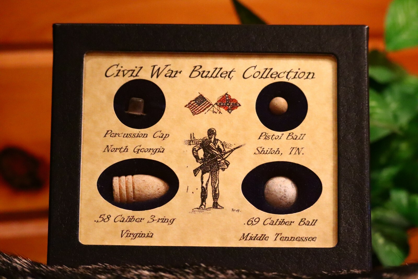 Original Civil War Bullets Relics in Matted Display Case (4 Piece) with COA
