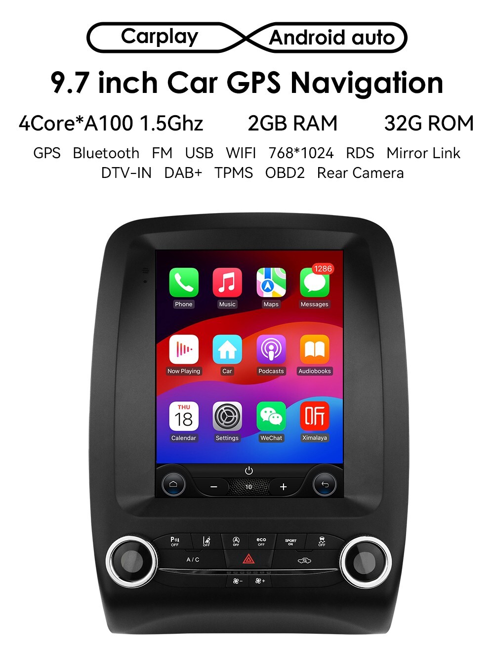 Apple Carplay Android 9.7" Car Stereo GPS Radio WiFi For DODGE Durango 2014-2020