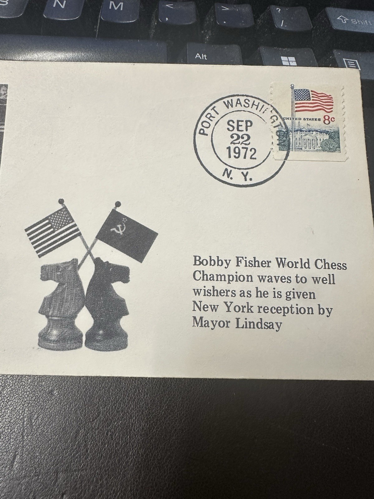 Bobby Fischer and NY Mayor Lindsay Post Envelope Stamped, Water Mark Sep 22 1972