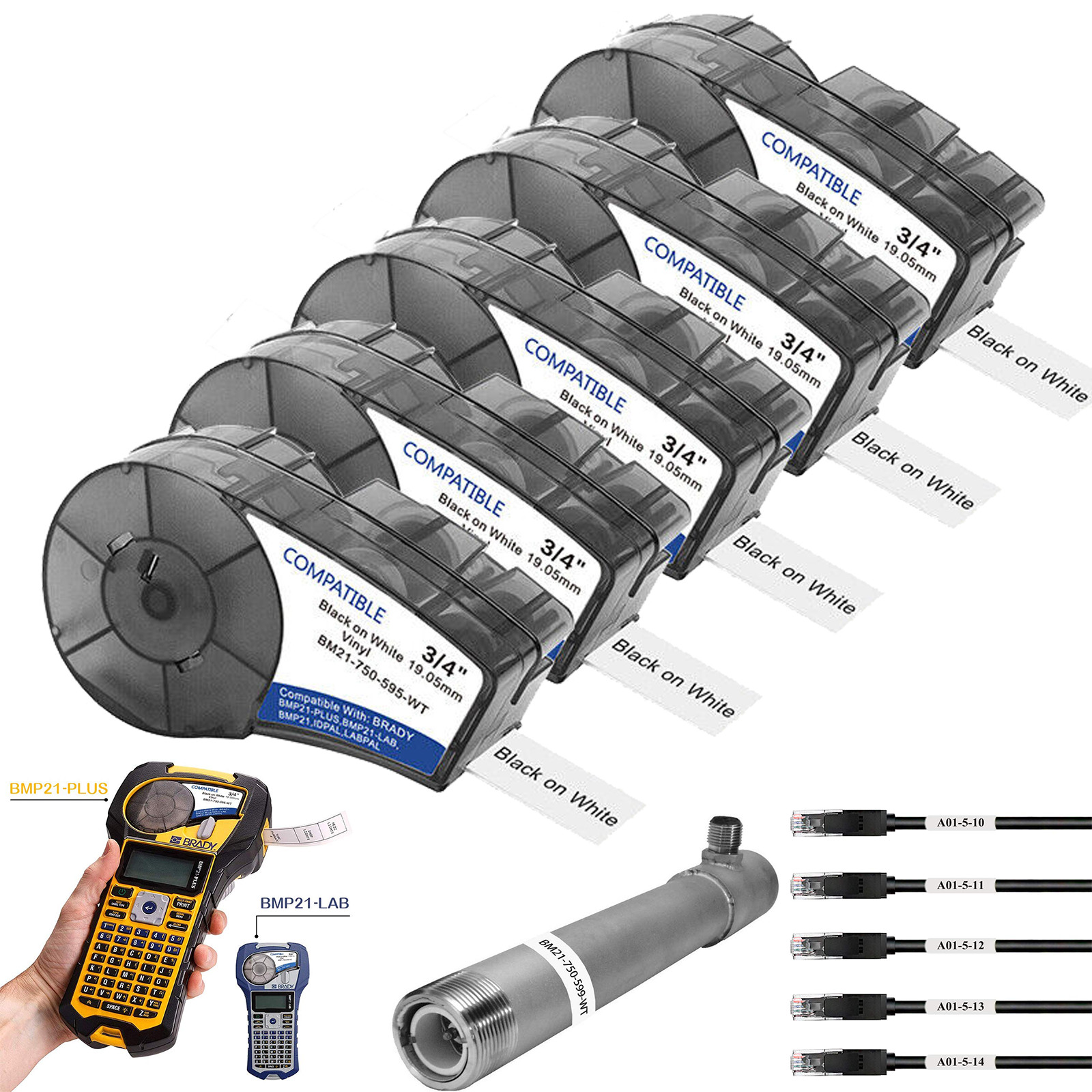 5X Compatible for Brady M21-750-595-WT 3/4'' Vinyl Label Cartridge Black/White