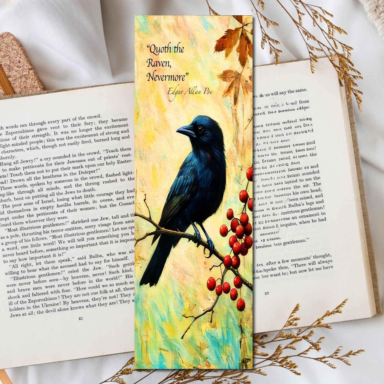 Raven Bookmark - Laminated Edgar Allan Poe Theme, Gift For Book Readers
