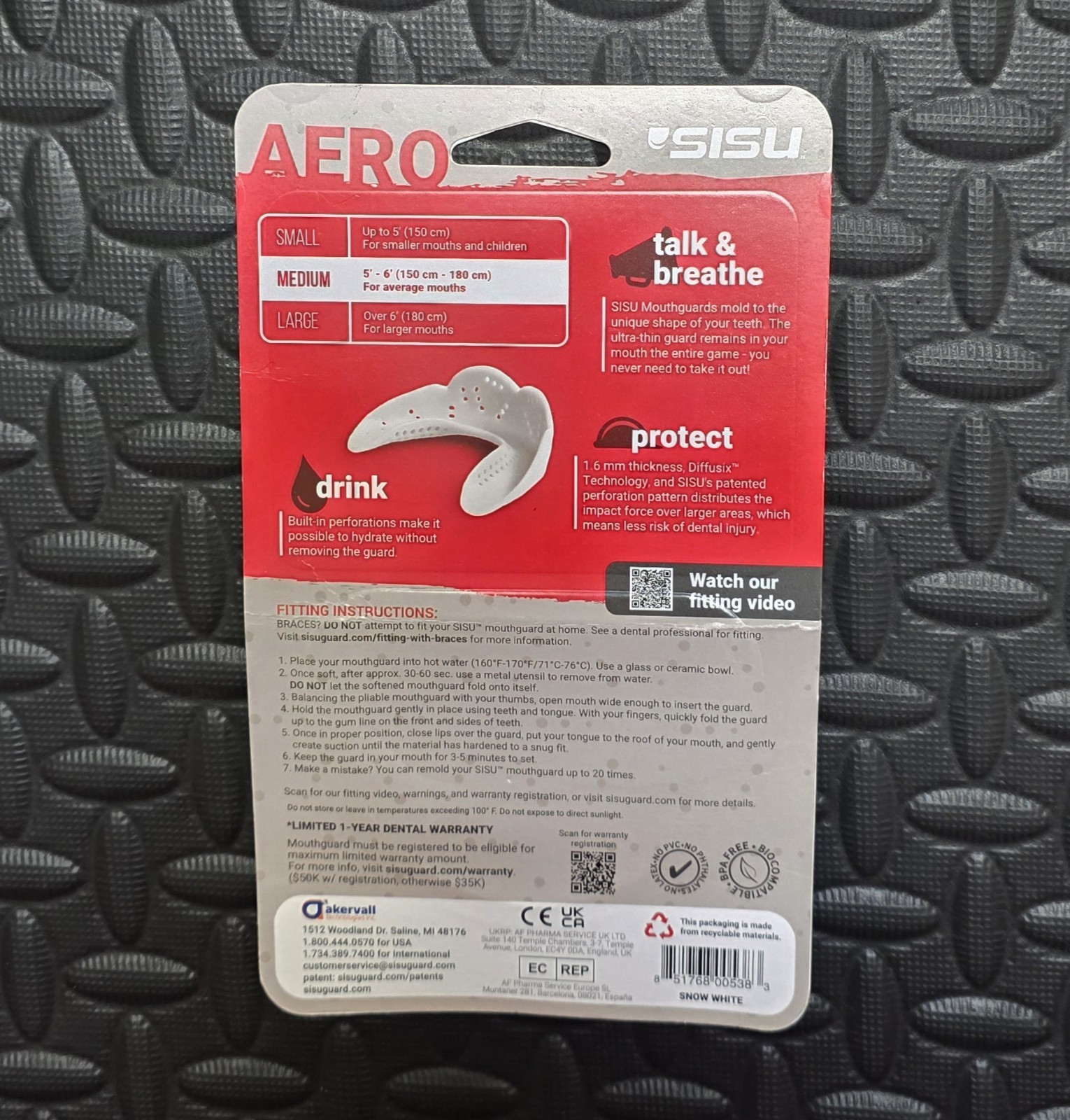 SISU Aero Medium Mouthguard White - Fits Athletes 5'-6' Tall - NEW Sealed