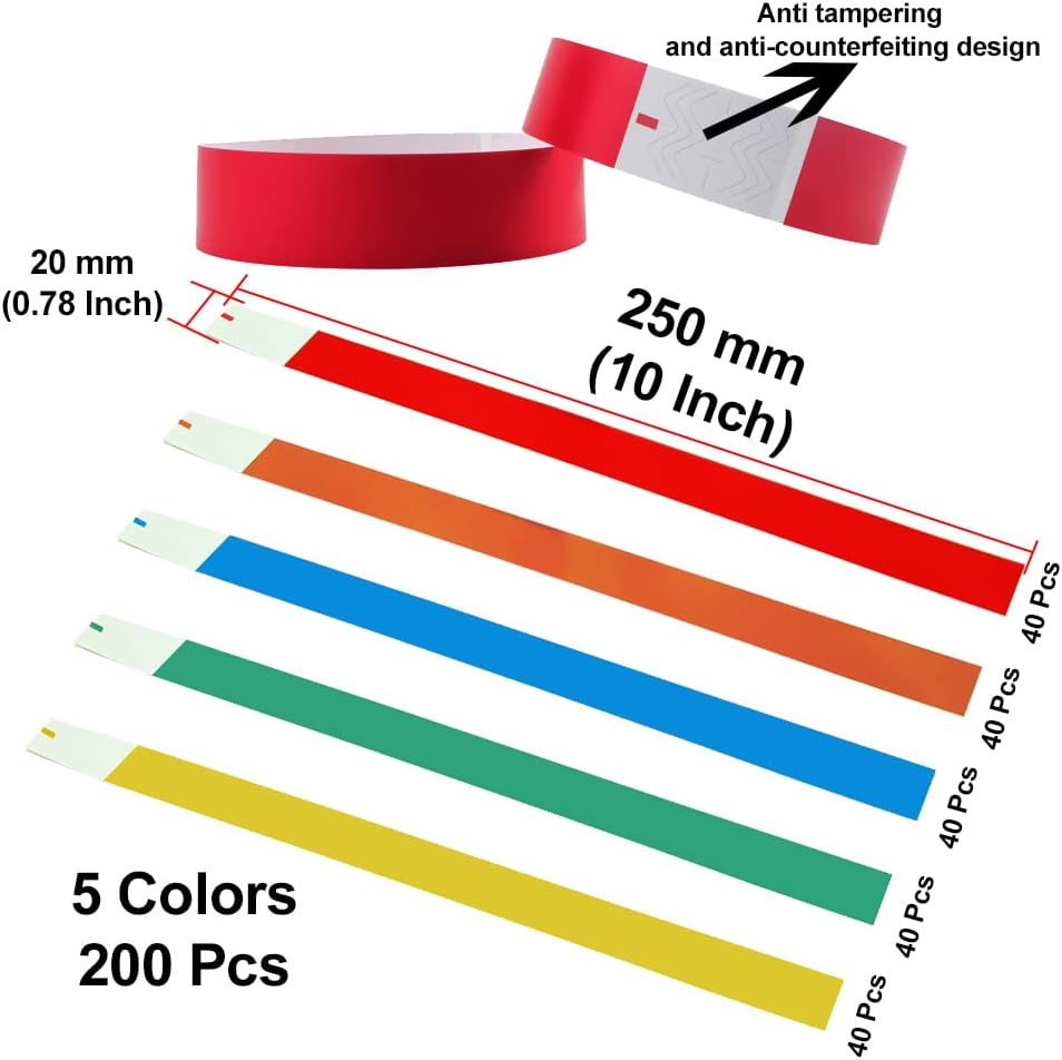 200Pcs ¾” X 10” Paper Wristbands Colors Waterproof Neon Wrist Bands, Lightweight