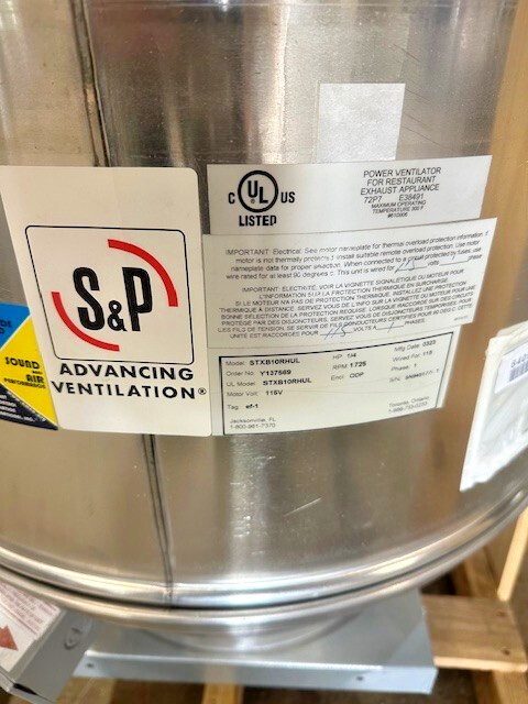 "S&P STXB10RHUL" H.D COMMERCIAL 115V,1PH VENTILATION ROOFTOP EXHAUST/UPBLAST FAN