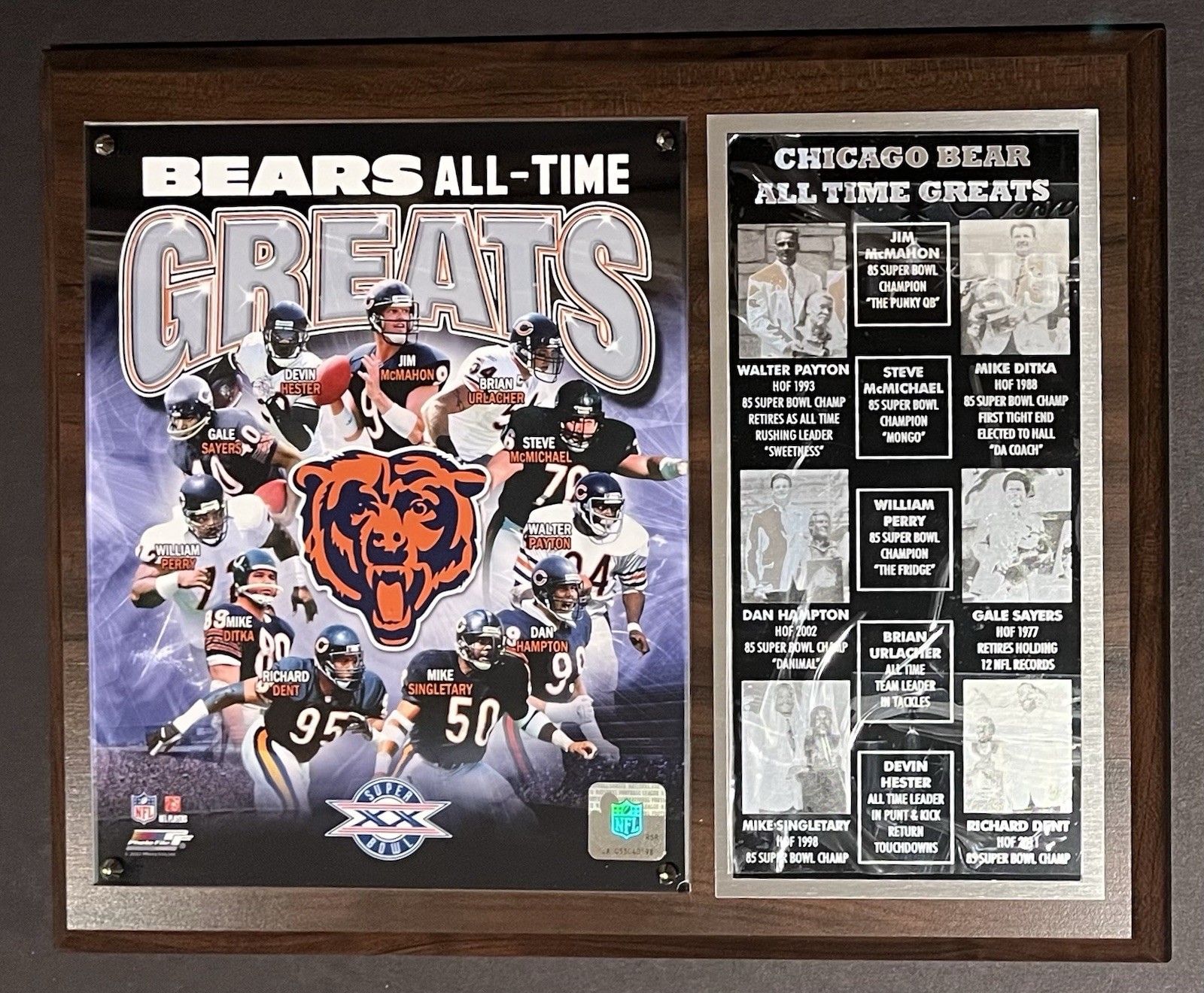 Chicago Bears "All-Time Greats" Wood Plaque With 8x10 Photo NIB