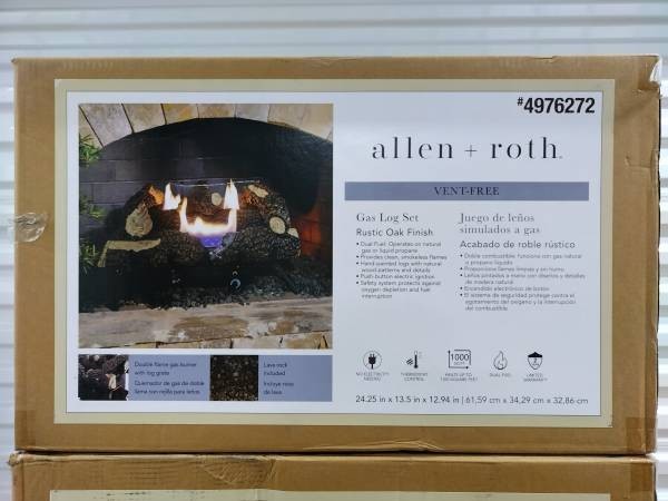 Allen + Roth 30000-BTU Natural Gas or Propane Log Set Rustic Oak Vent Free
