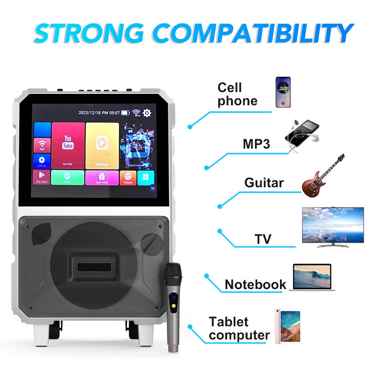 Professional Karaoke Machine Bluetooth Speaker Lyrics Display Screen w/ Mic DJ