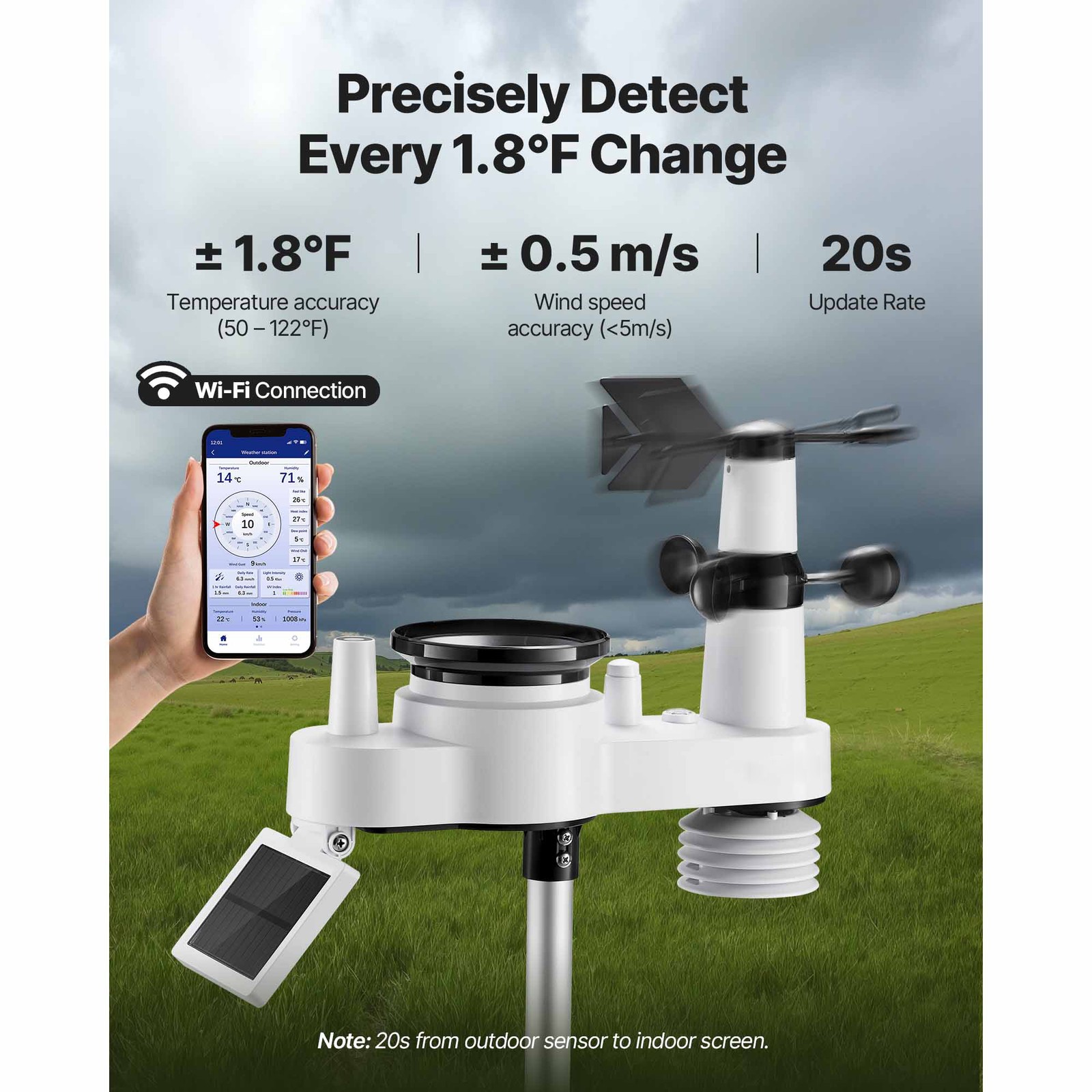 Uimoso 7-in-1 Wi-Fi Weather Station with 7.5-Inch VA Display and Wireless Sensor