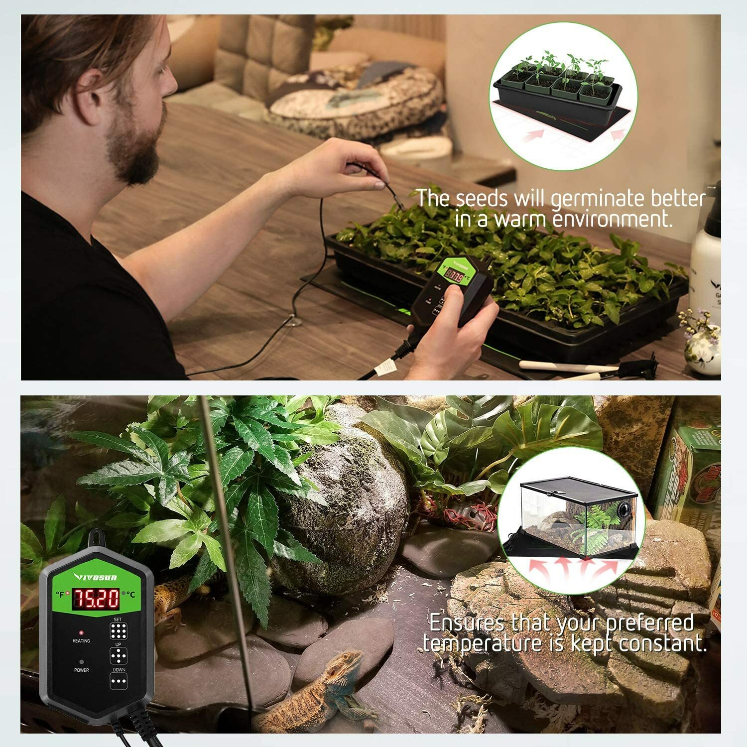 VIVOSUN Digital Heat Mat Thermostat Temperature Controller 40–108 ºF for Seed