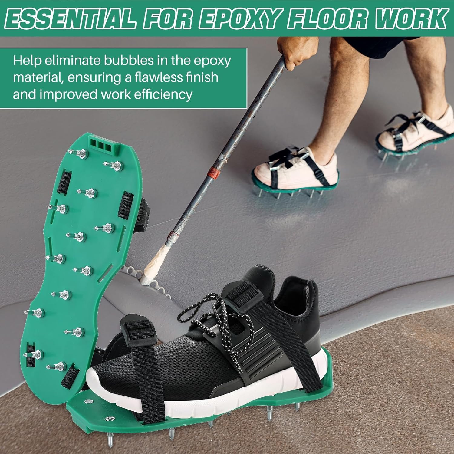 Epoxy Floor Spiked Shoes Gunite Spiked Shoes | 1 Pair Green Spiked Shoes with 1.