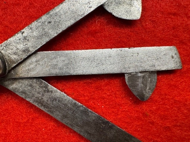 1859 CIVIL WAR THREE BLADE FLEAM, HORN SCALES, NAME ENGRAVED & DATED (674)