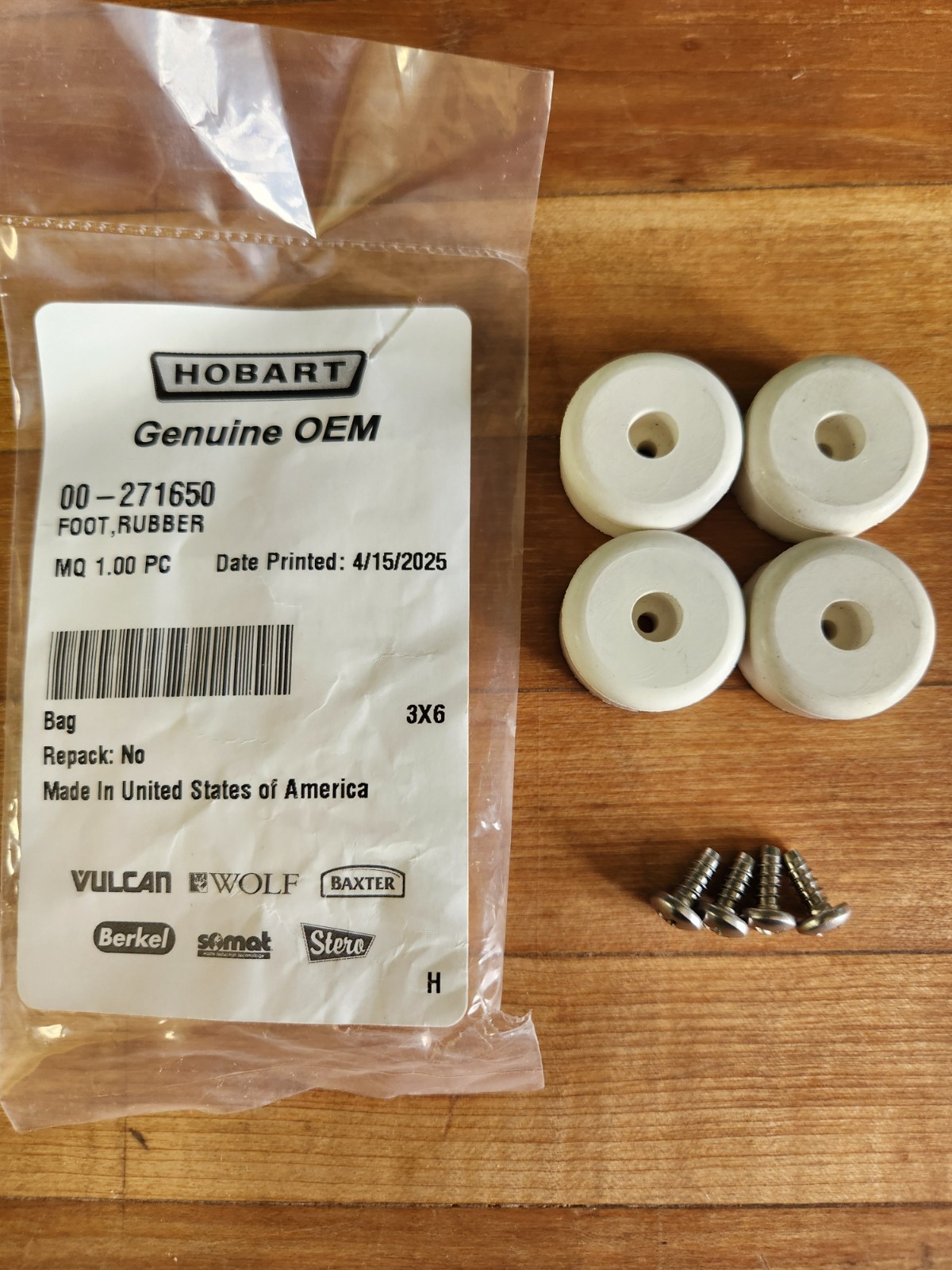 Hobart N50 Rubber Feet Kit of 4 + Screws, Parts 00-271650 and SD-008-43 - NEW