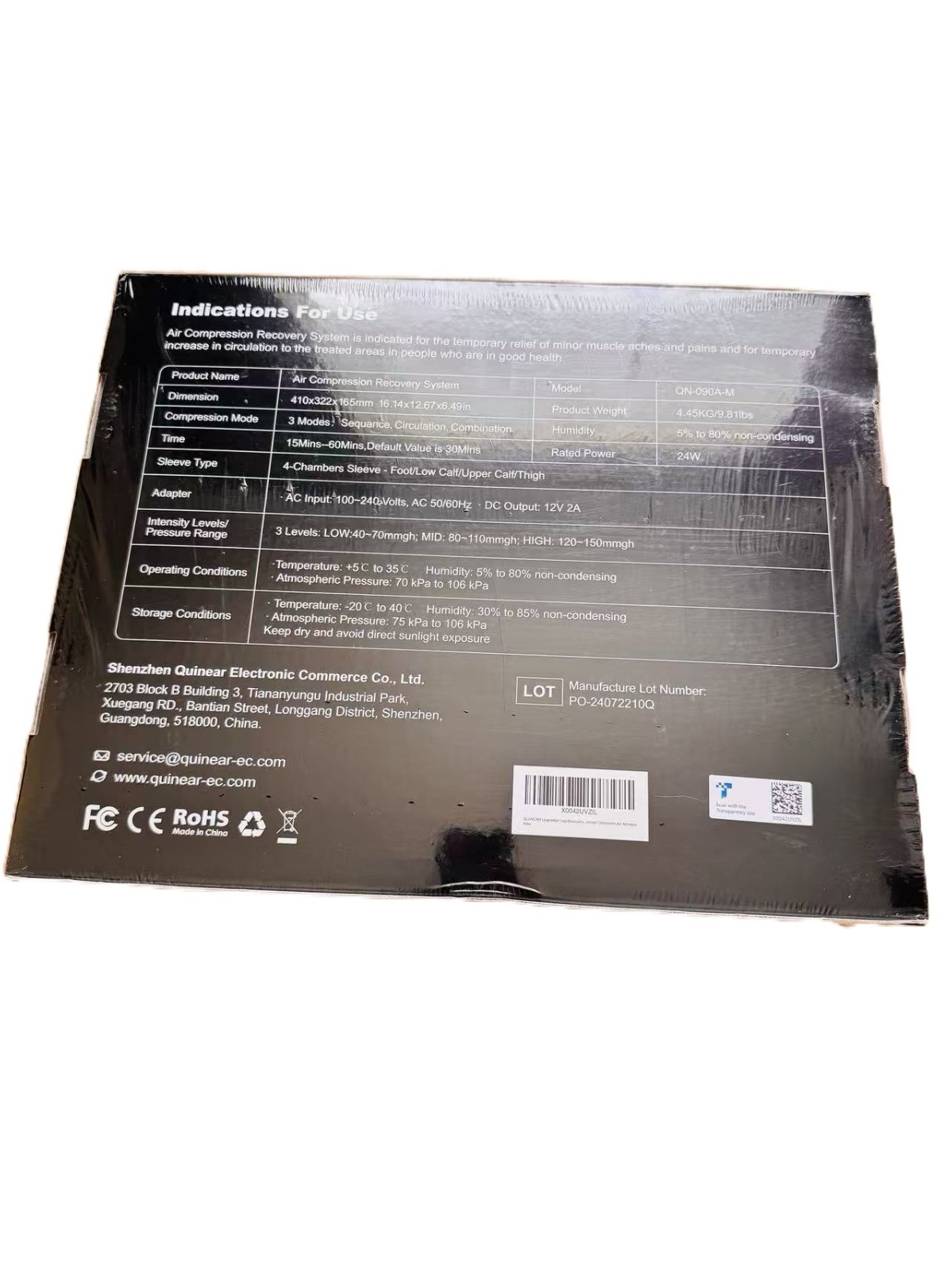 QUINEAR Professional Leg Recovery System, Cordless Air Compression Size M, QN90M