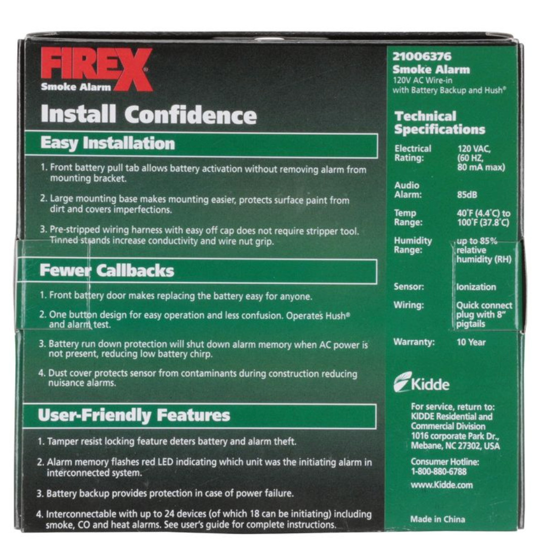 NEW Kidde FireX i12060A Smoke Alarm Hardwired 120V AC/DC 21006376