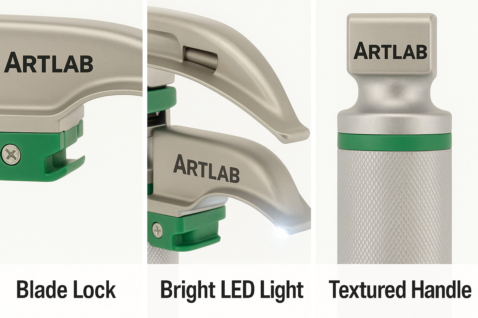FIBER-OPTIC LARYNGOSCOPE SET OF 4 INTUBATION BLADES 1,2,3,4 + MEDIUM HANDLE