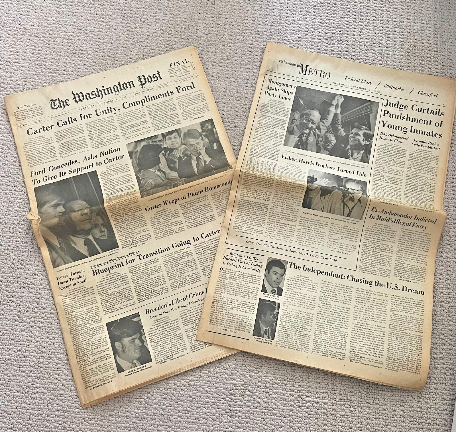 VINTAGE! Washington Post Carter Presidency Newspapers 1976-77 Set of 6