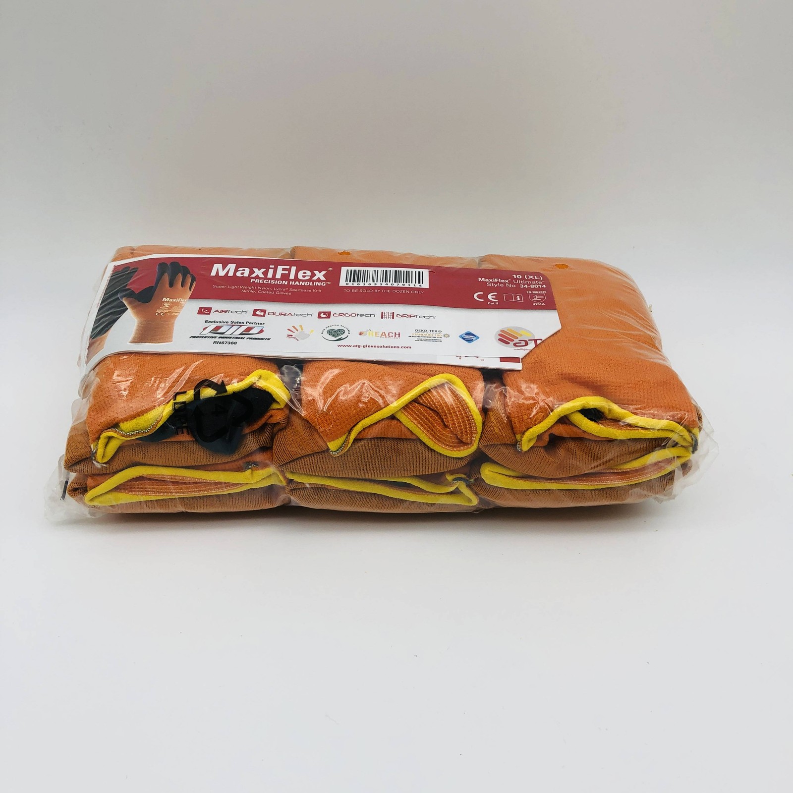 Maxiflex 34-8014 Cut Resistant Gloves XL Micro-Foam Nitrile Hi Viz Orange 12 Prs