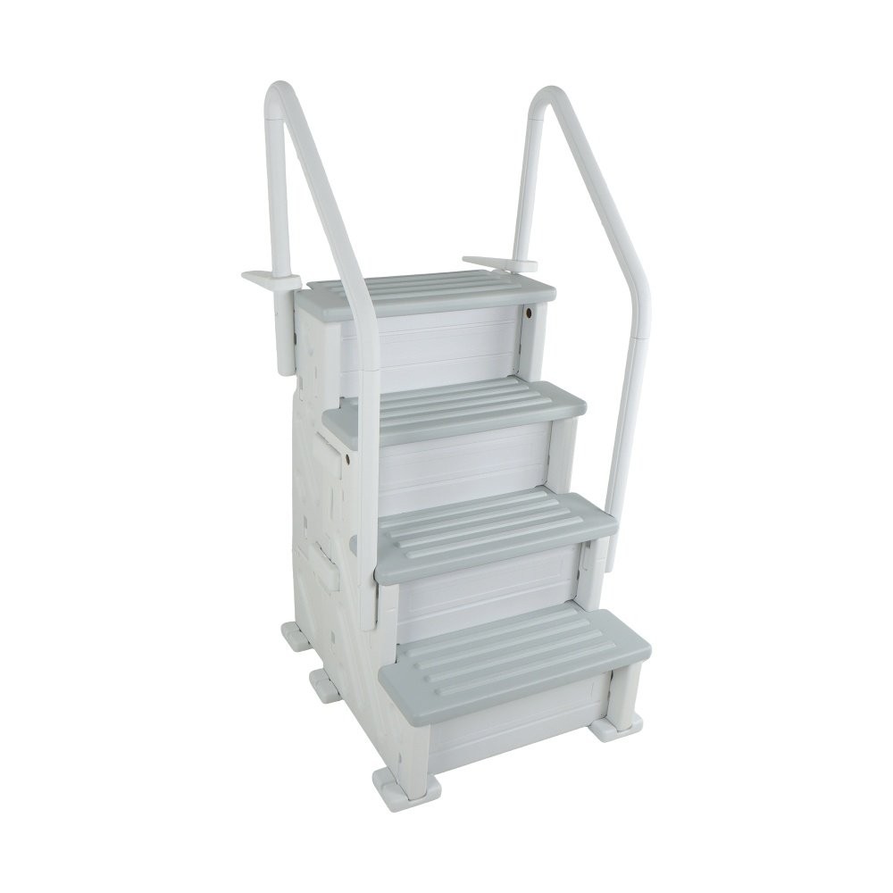 White Swimming Pool Ladder Heavy-Duty 4 Step Above Ground w/ Handrails Plastic