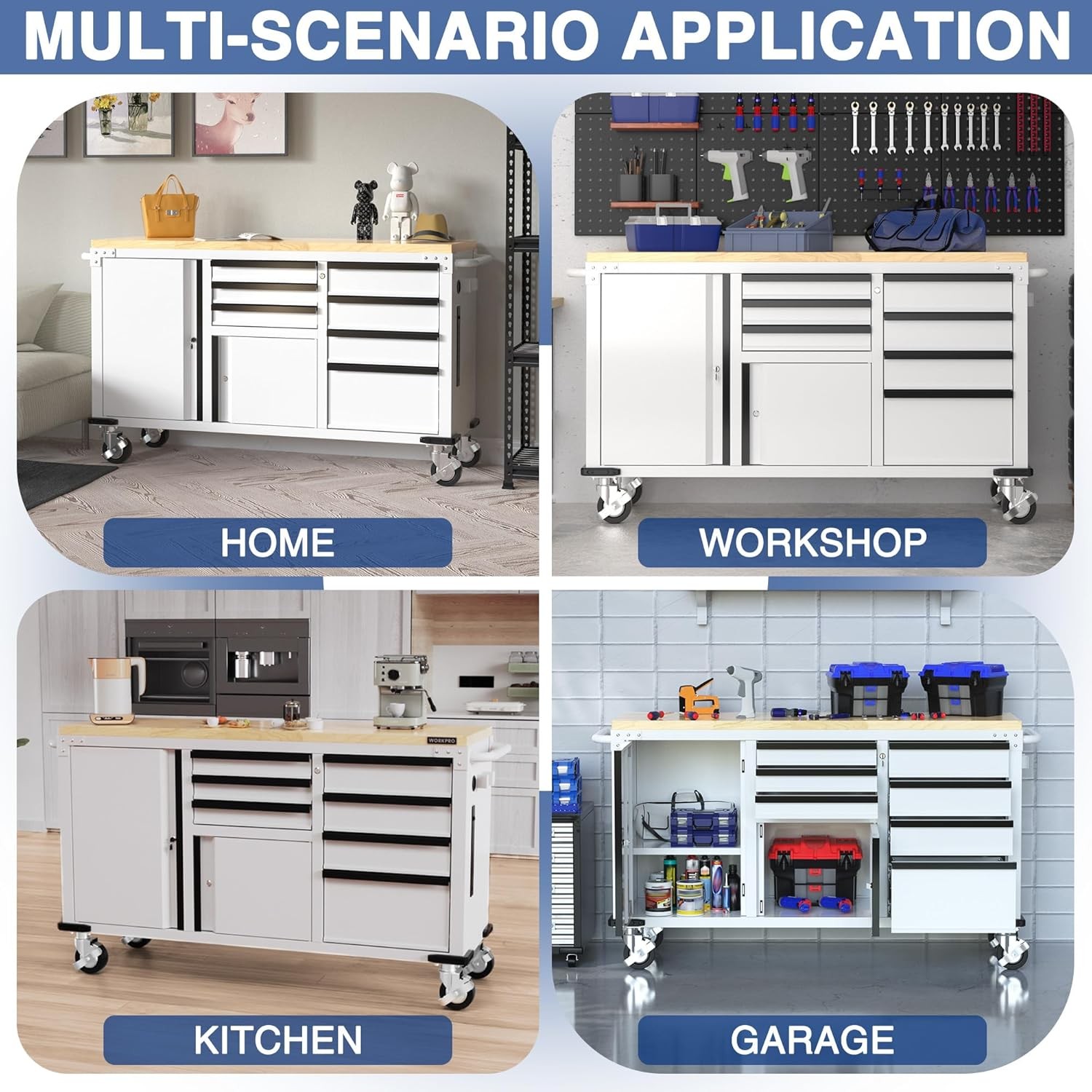 WORKPRO 62" 7-Drawers Heavy Duty Rolling Tool Chest Mobile Tool Storage Cabinets