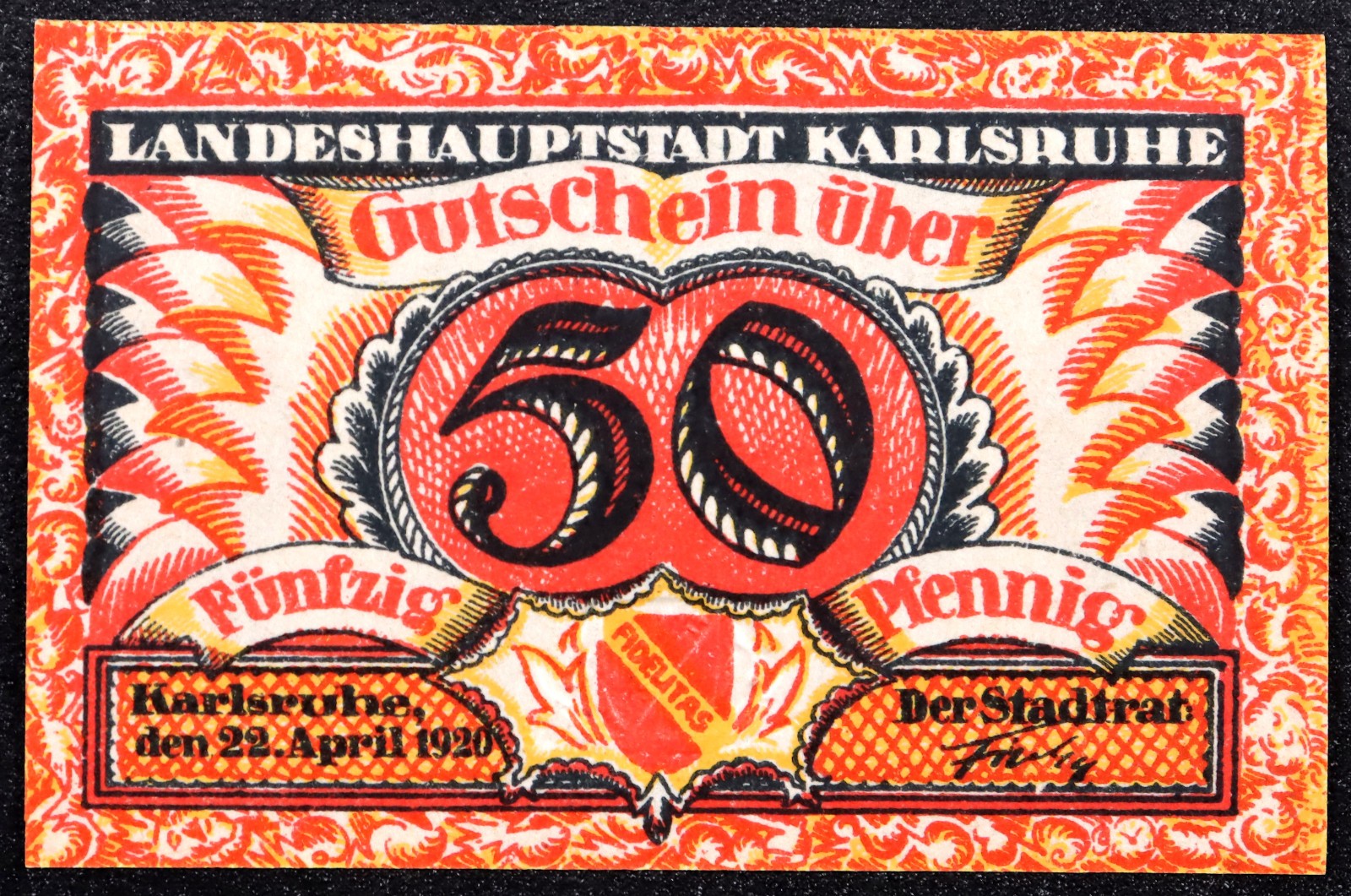 KARLSRUHE 1920 Red Flames, Raised Seal! Striking art German Notgeld Complete
