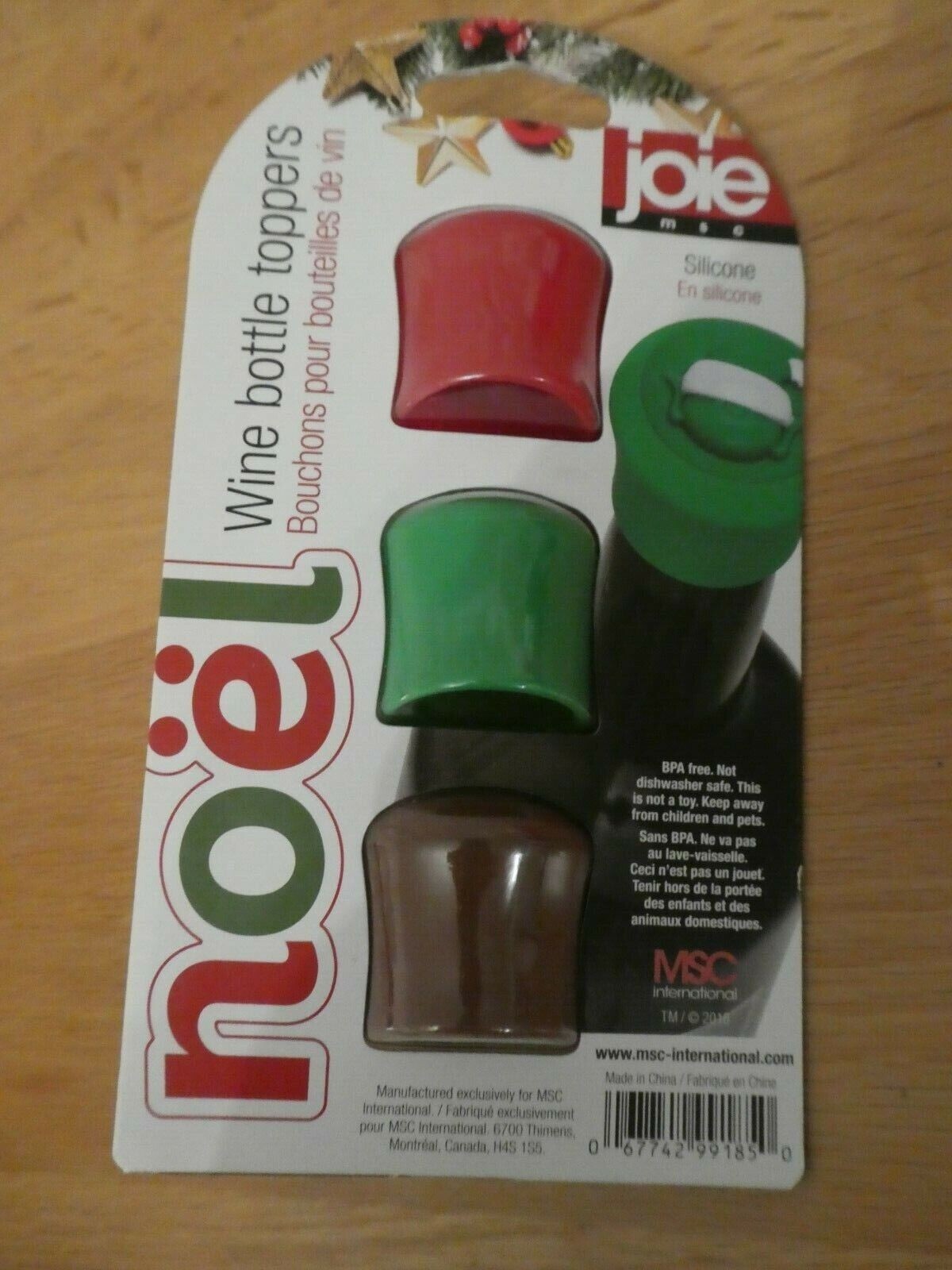 NEW 3 pack Joie Christmas Holiday Wine Bottle Toppers BPA-Free Silicone