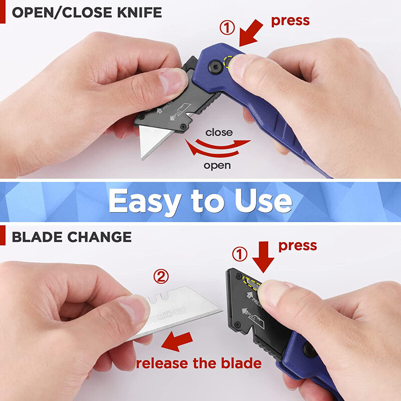 WORKPRO Folding Utility Knife Razor Knife for Cartons Cardboard Boxes 13 Blades