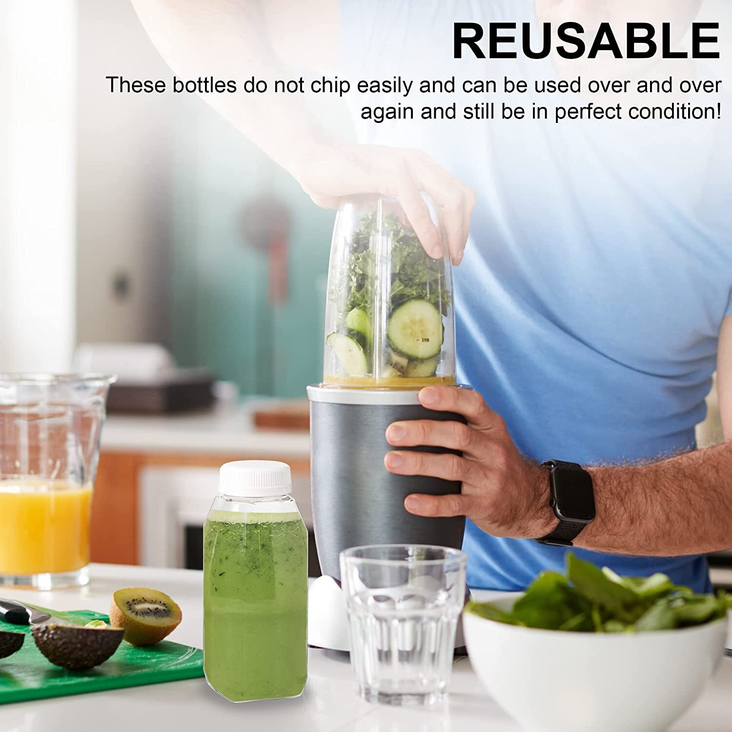 MT Products Plastic Juice Bottles with Caps 8 oz - Set of 12 Bottles and 12 Caps