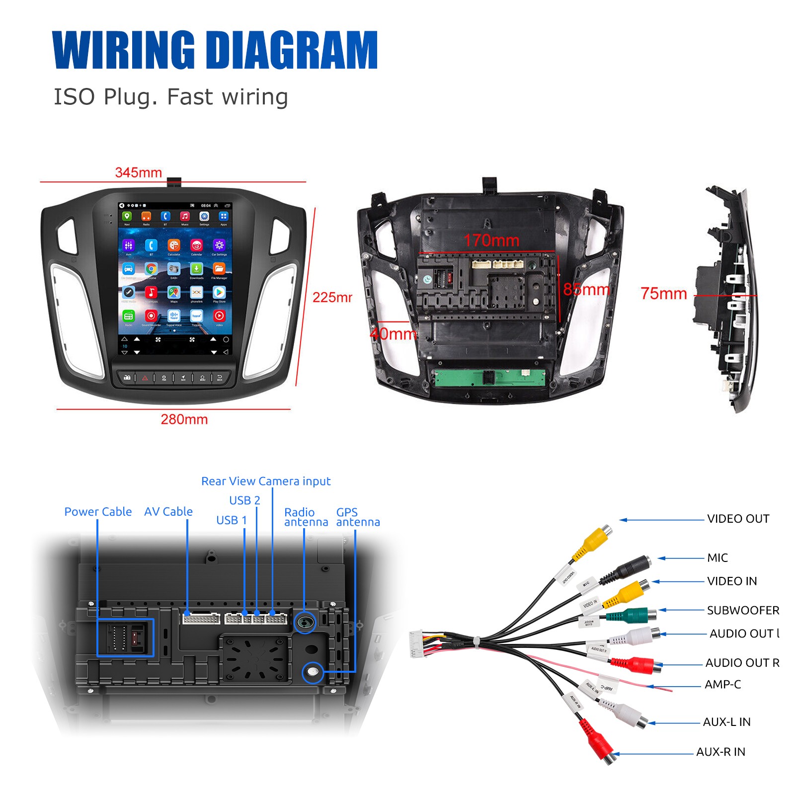 For Ford Focus 2012-2018 Apple Carplay Android 15 Car Stereo Radio GPS Navi WIFI