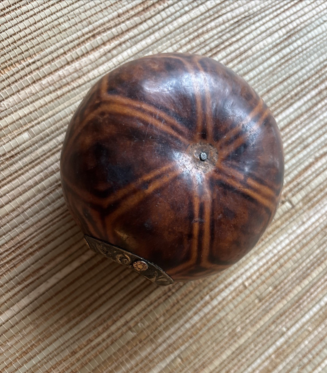 Vtg Galleta (Cookie Shape) Style Yerba Mate Gourd Silver & Gold Ferrule (Ring)
