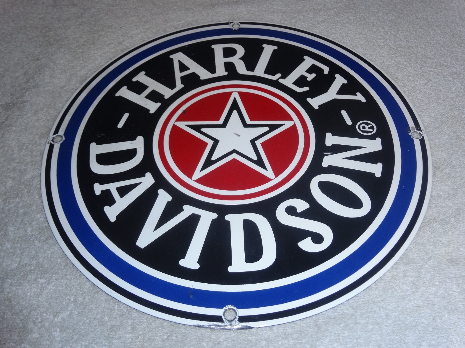 VINTAGE HARLEY DAVIDSON MOTORCYCLE 11 1/4" PORCELAIN METAL GASOLINE OIL HOG SIGN