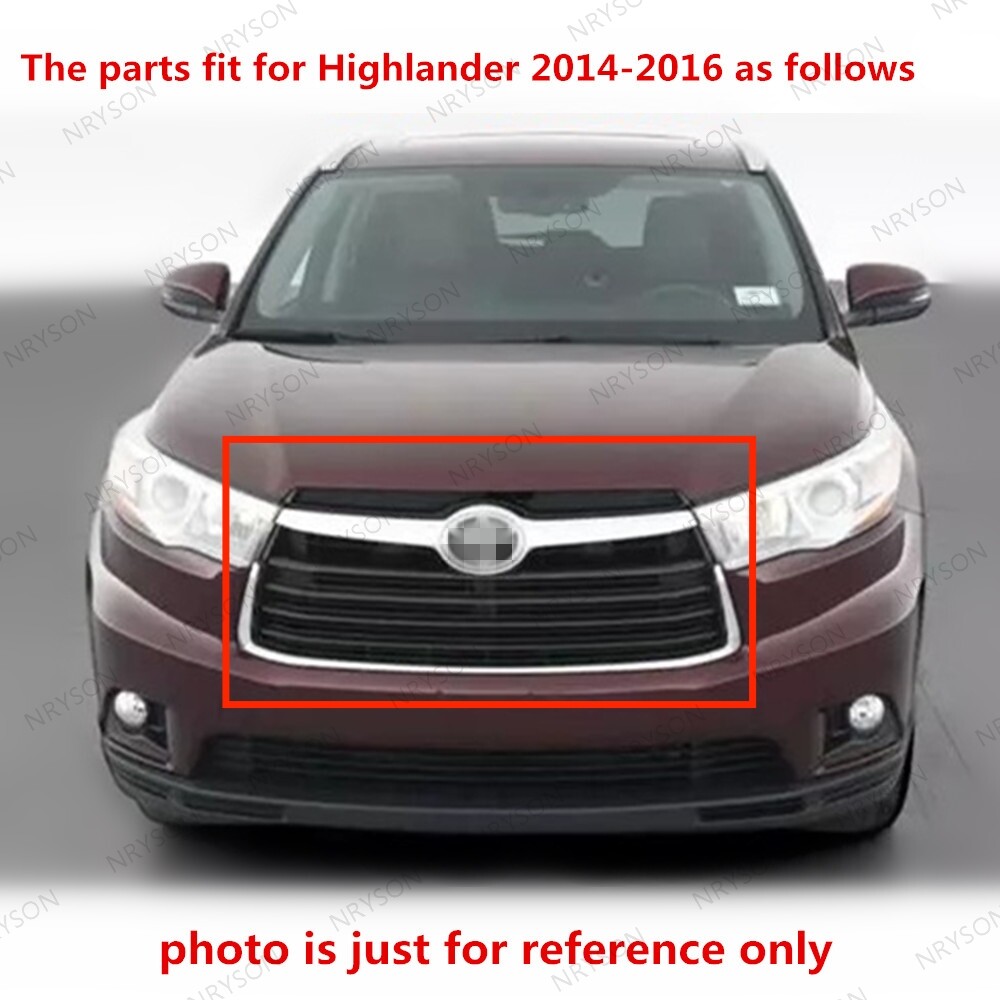 4 Bumper Retainer + Front Upper Chrome Gray Grille For Highlander 2014 2015 2016