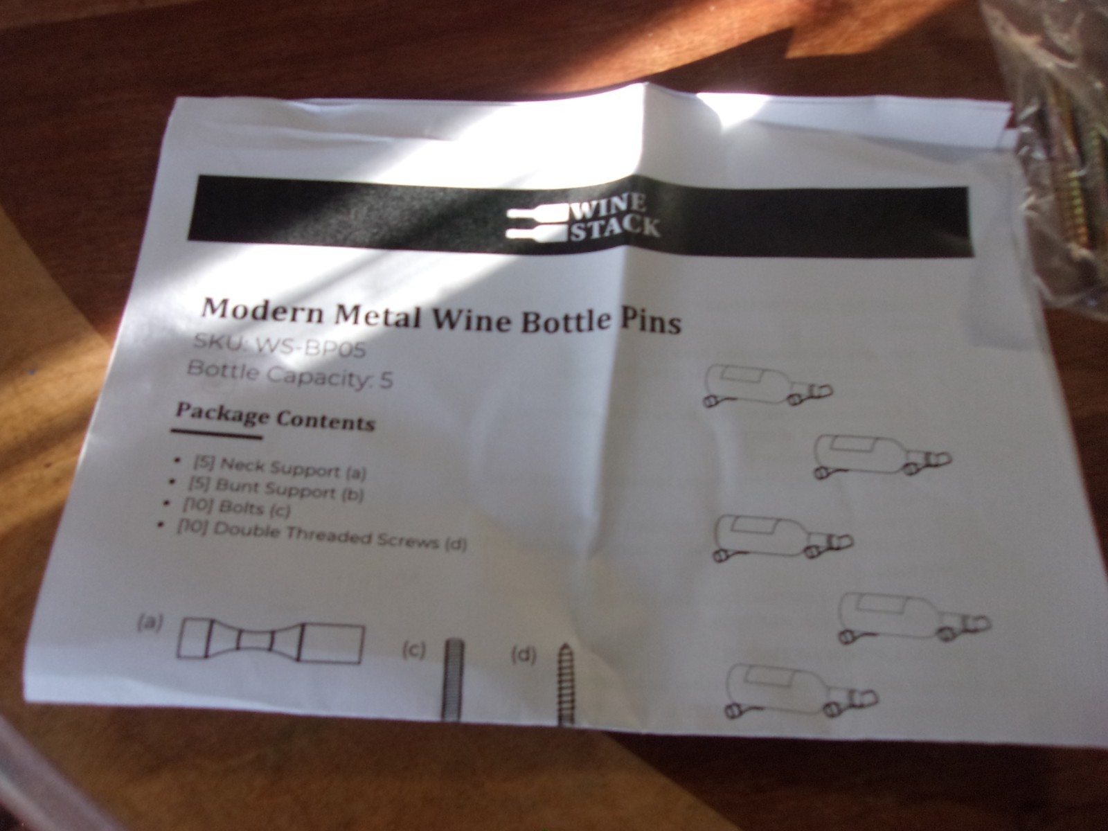 Wine Stack Vino Pins 5 Bottle Wall Mount Metal Wine Rack Modern Anodized Black