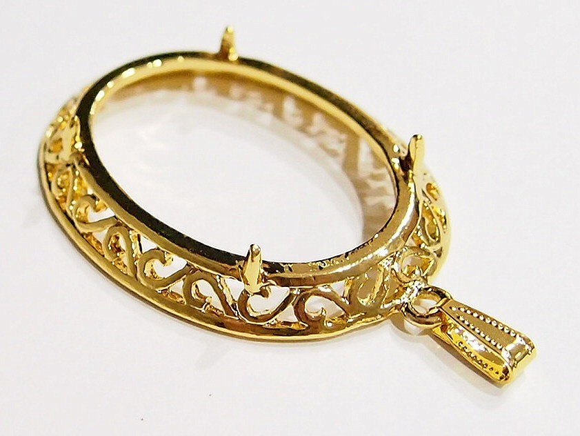 4 of 40x30mm Shiny Gold Victorian Deco Thick Scroll Gorgeous Pendant Setting