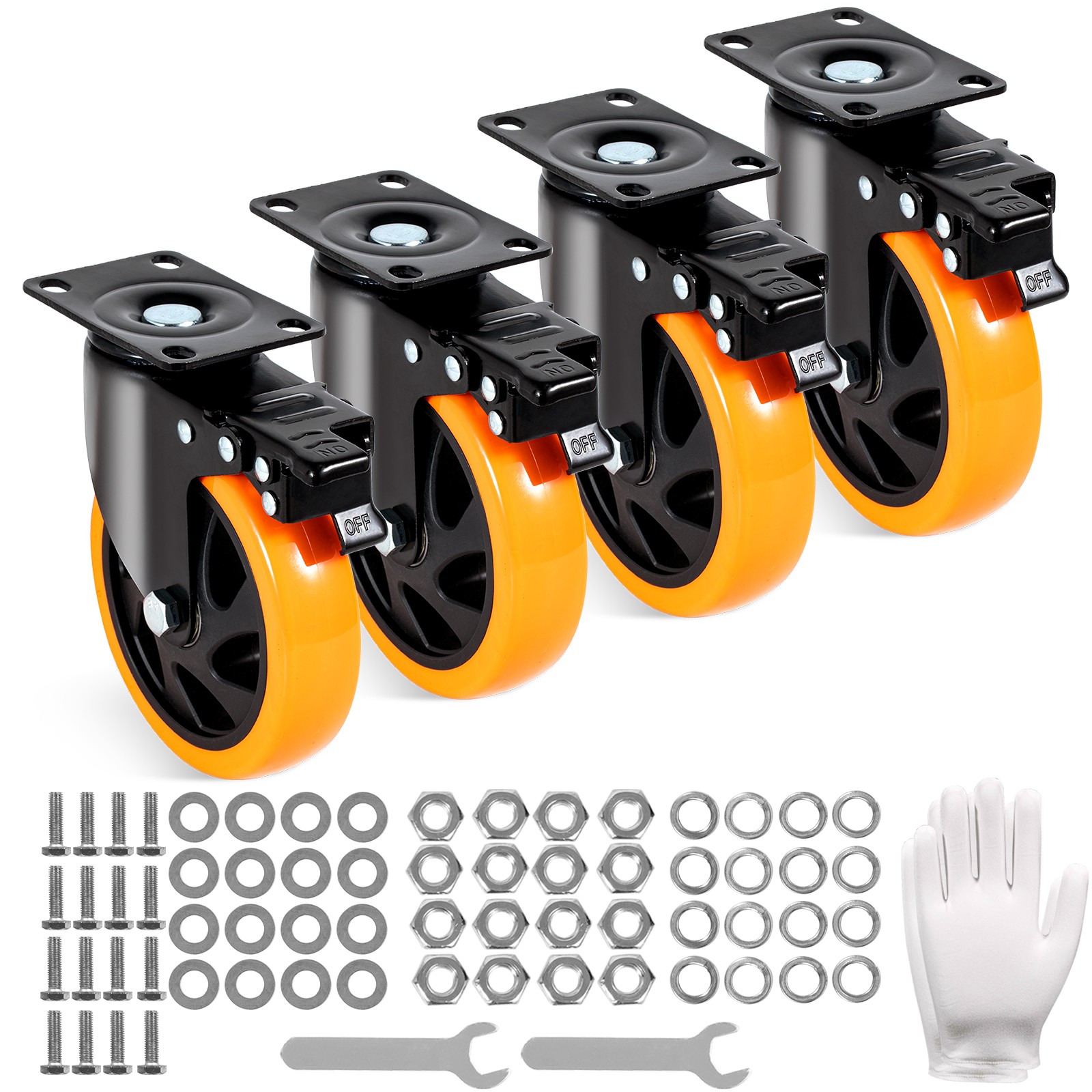 Caster Wheels Swivel Plate Casters 4 Pack 5" Heavy Duty with Locking Brake