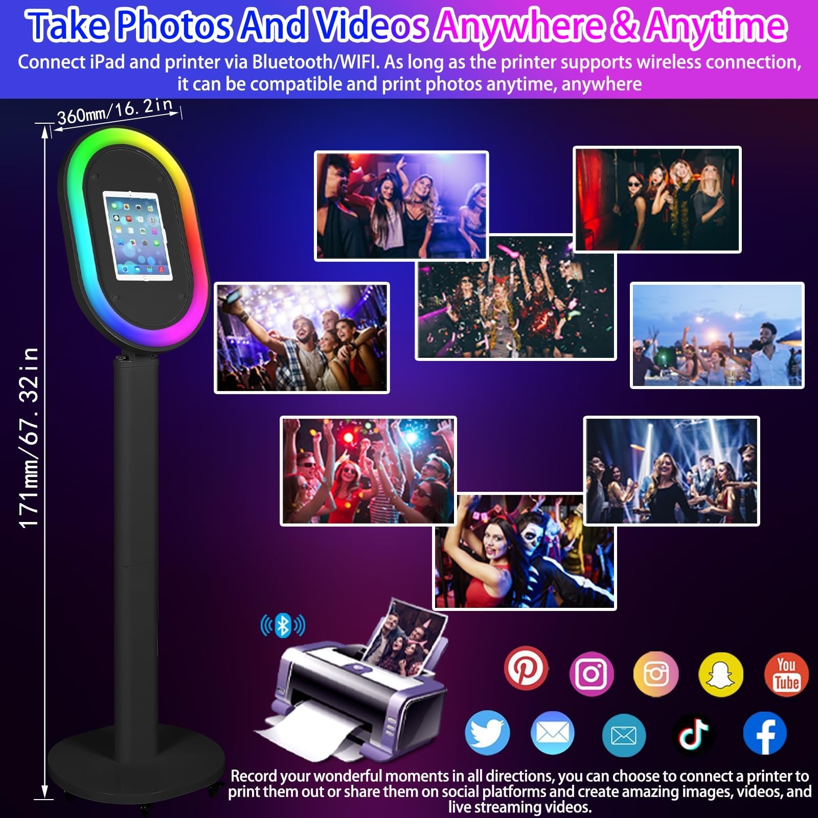 6 in 1 iPad Photo Booth Shell Stand Selfie Station iPad Photobooth Machine +Case