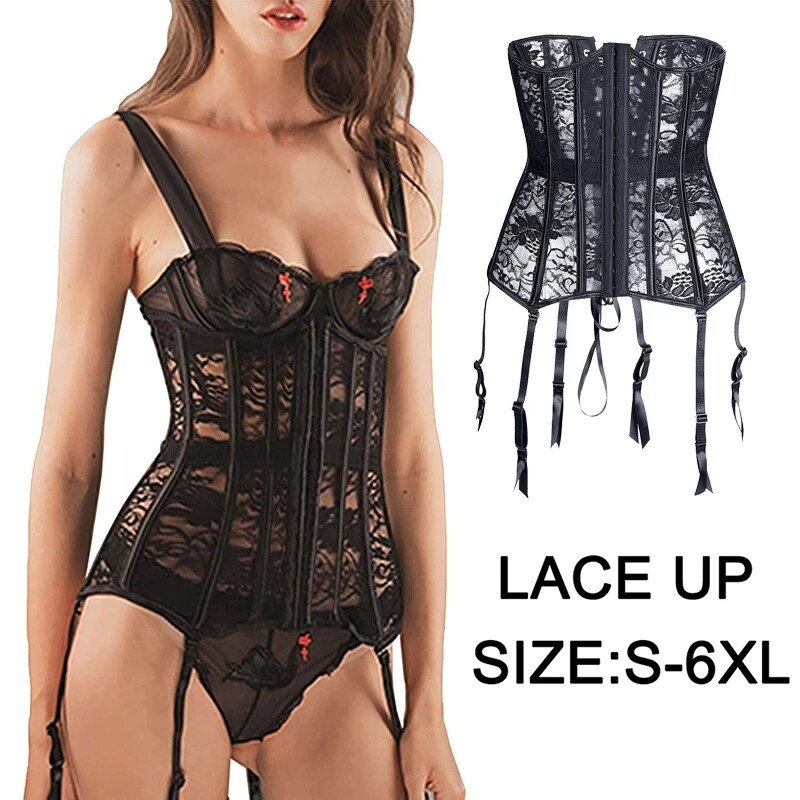@ Women Black Steampunk Corset Bustier Gothic Shapewear Plus-Size Sexy Lingerie