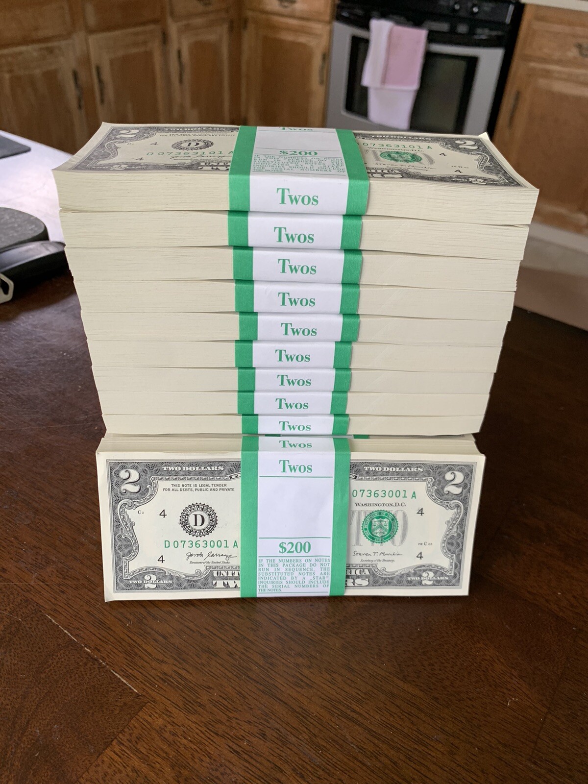 Pack of (20) NEW $2 Bills Uncirculated Consecutive Serial# Two Dollar CRISP