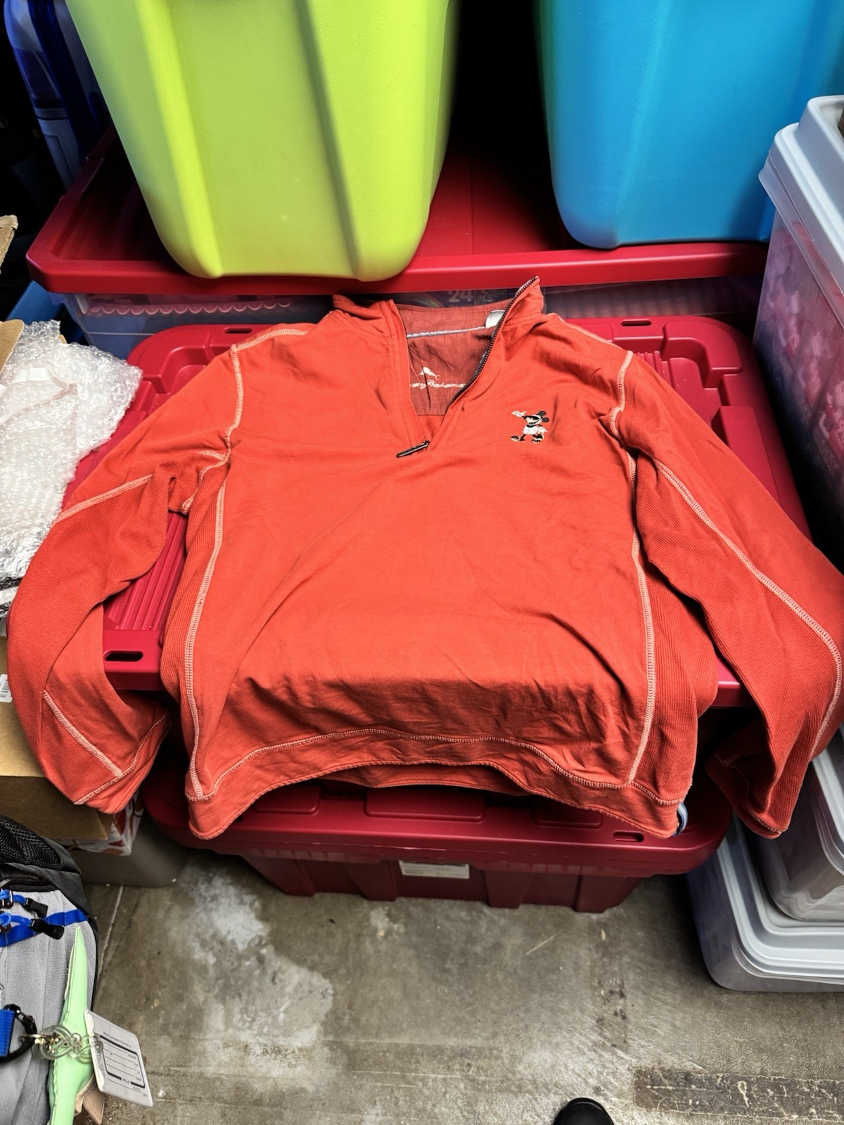 Tommy Bahama Disney Mickey Quarter Zip Sweatshirt Pullover Mens M Orange USED