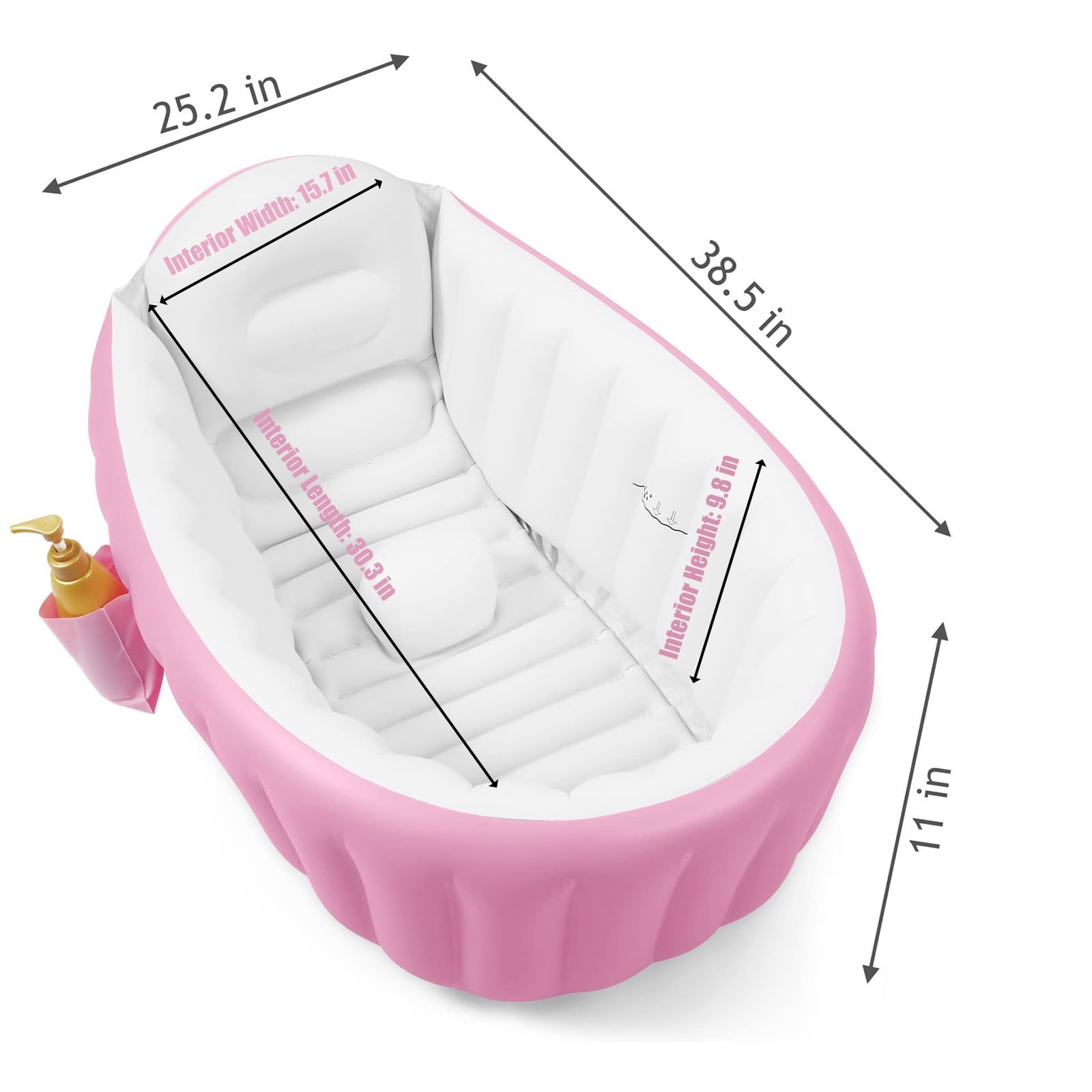 Bañera Inflable PVC Rosa Para Bebe 6 a 12 Meses Niñas 1 2 Años Con Bomba De Aire