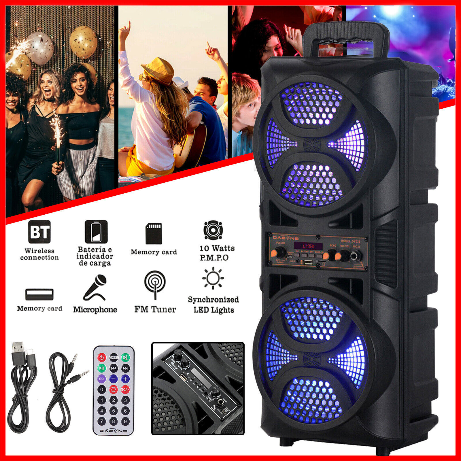 3000W Portable Bluetooth Speaker Sub woofer Heavy Bass Sound System Party+Remote