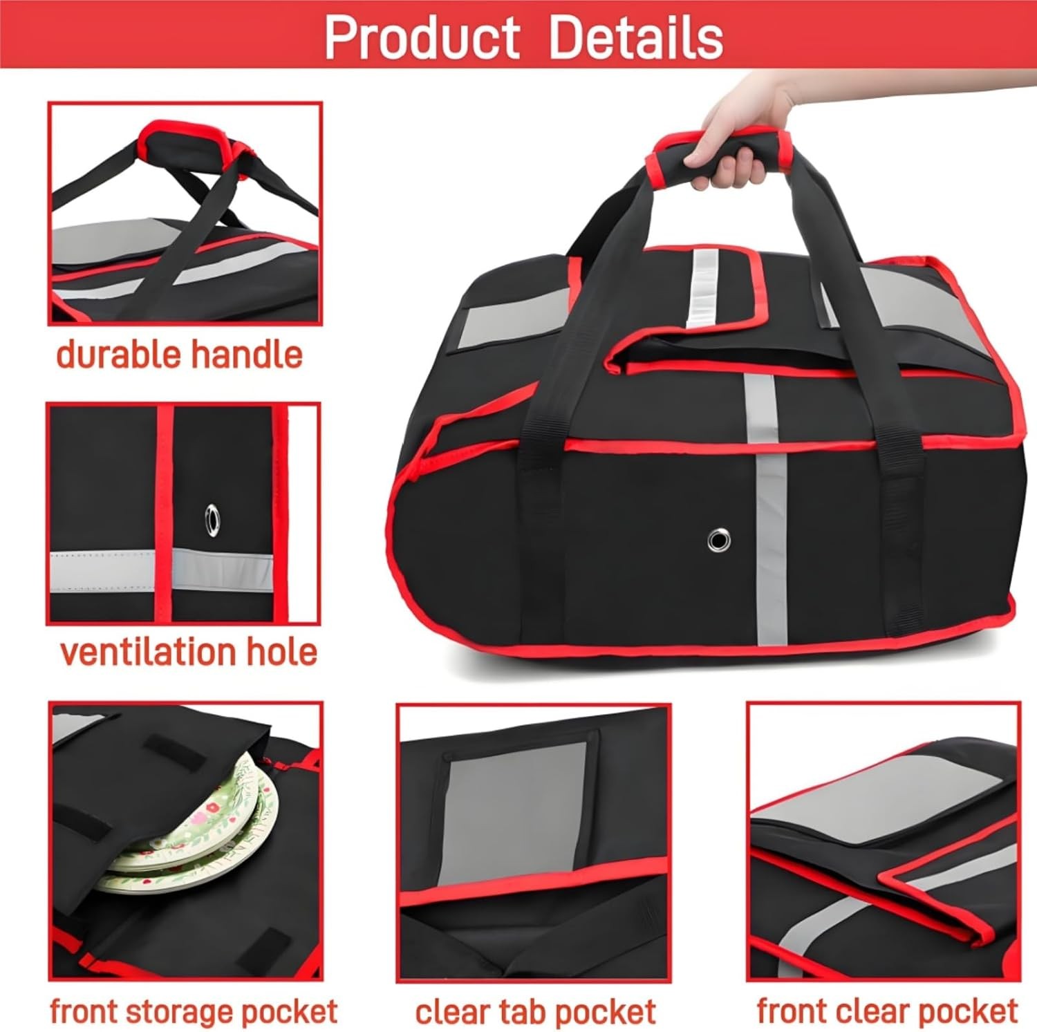 Insulated Pizza Delivery Bag, 20''L x 20''W x 8''H Professional Thermal...