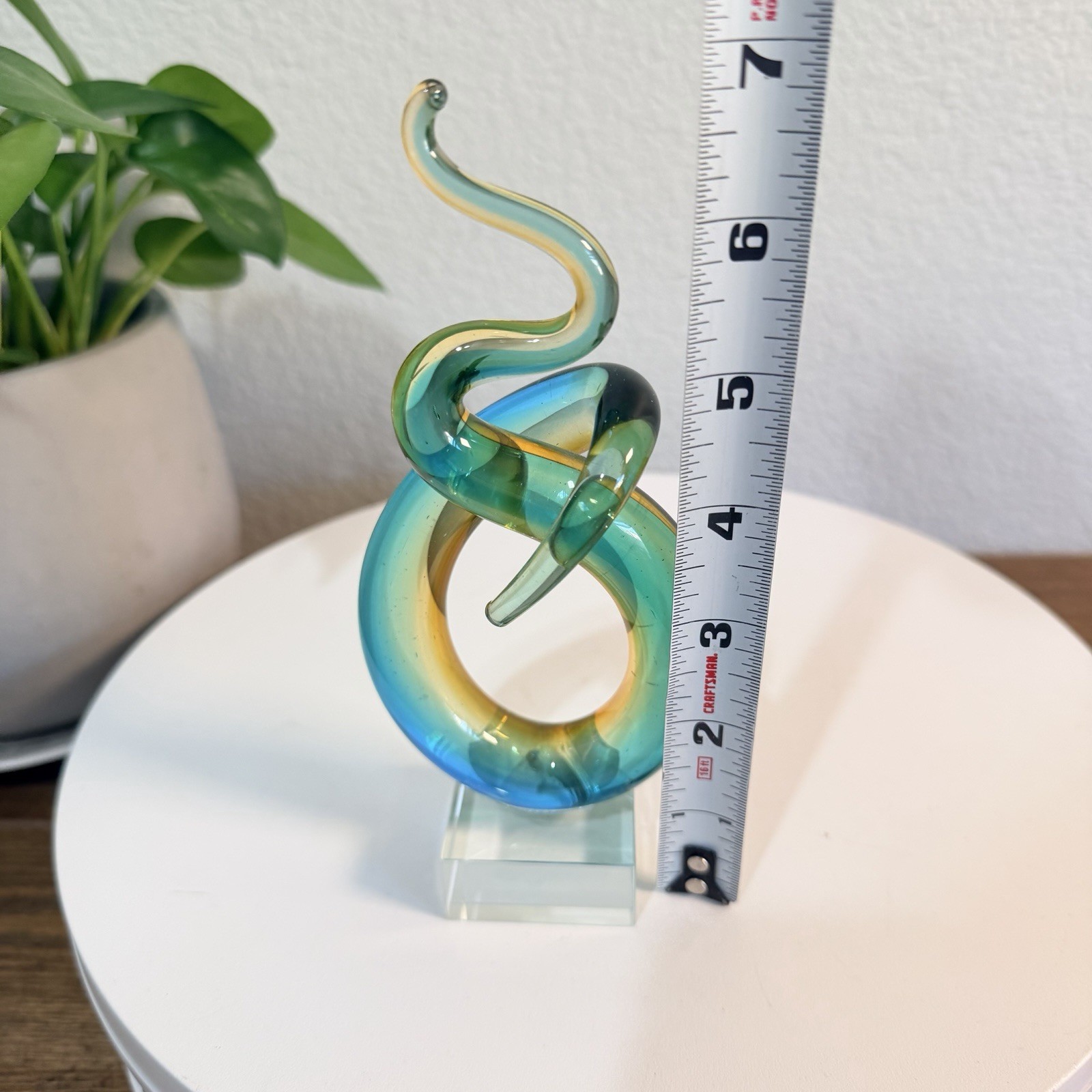 MURANO Style Art Glass Sculpture Spiral Corkscrew Abstract Blue, Brown 7"