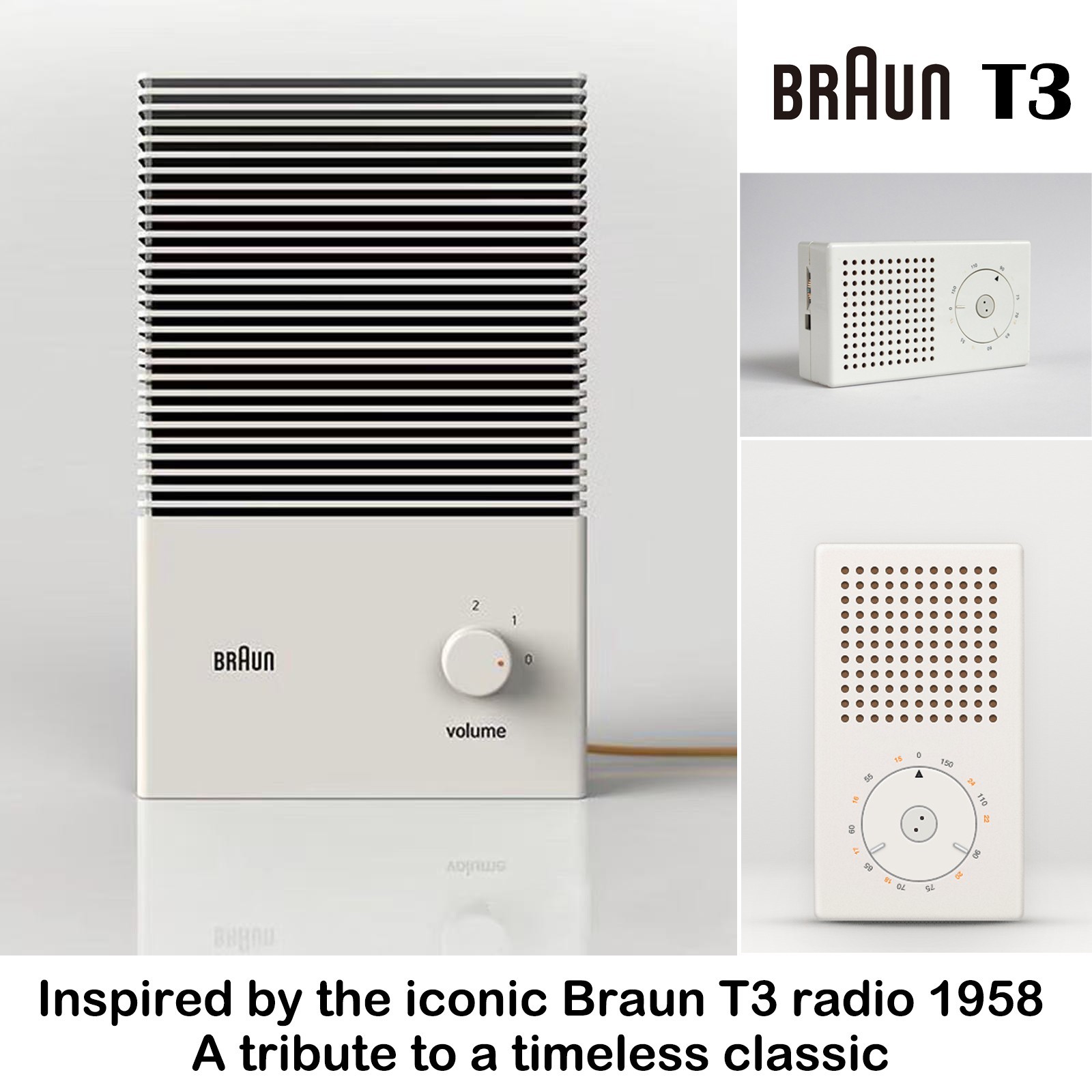 Handmade Retro Braun T3 Inspired Bluetooth Speaker-3D Print Case 100W Amplifier