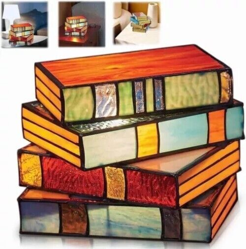 Stained Resin Stacked Books Lamp Tiffany Style Table Lamp Home Decor Book Lamps