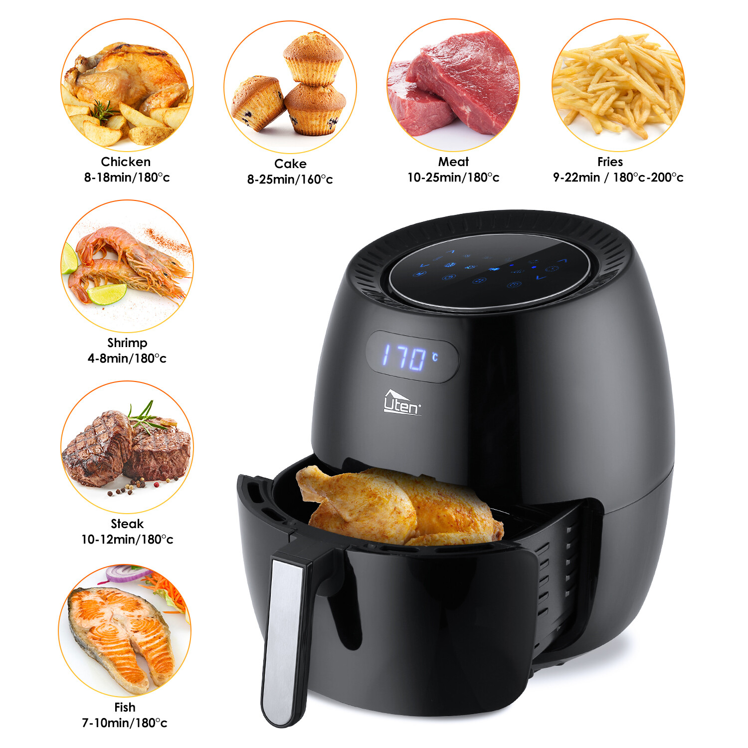 UTEN Large Air Fryer XXL 1700W 5.8QT/6.9QT Oven Hot Electric Air Fryer Cooker US