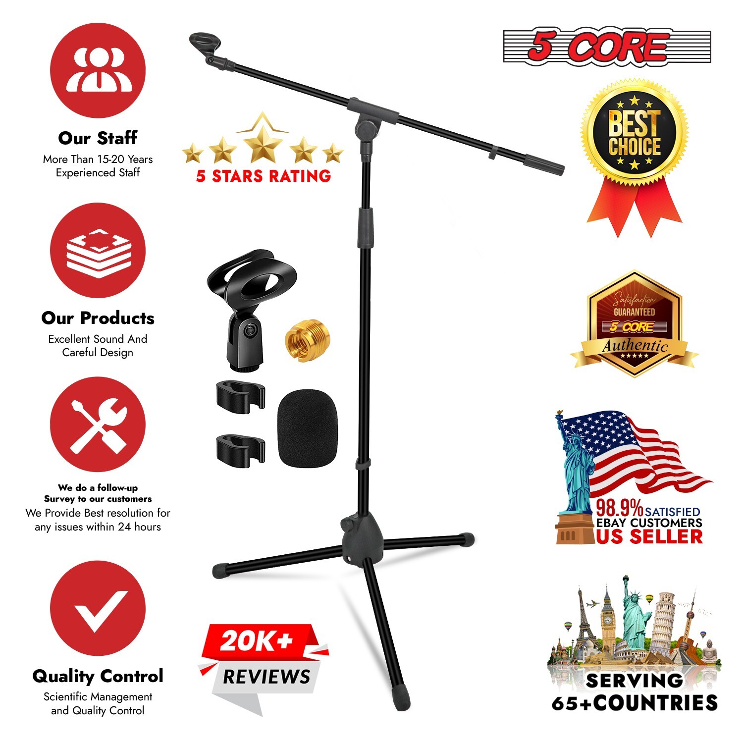 5Core Microphone Stand Floor Tripod Height Adjustable Telescoping Boom Arm